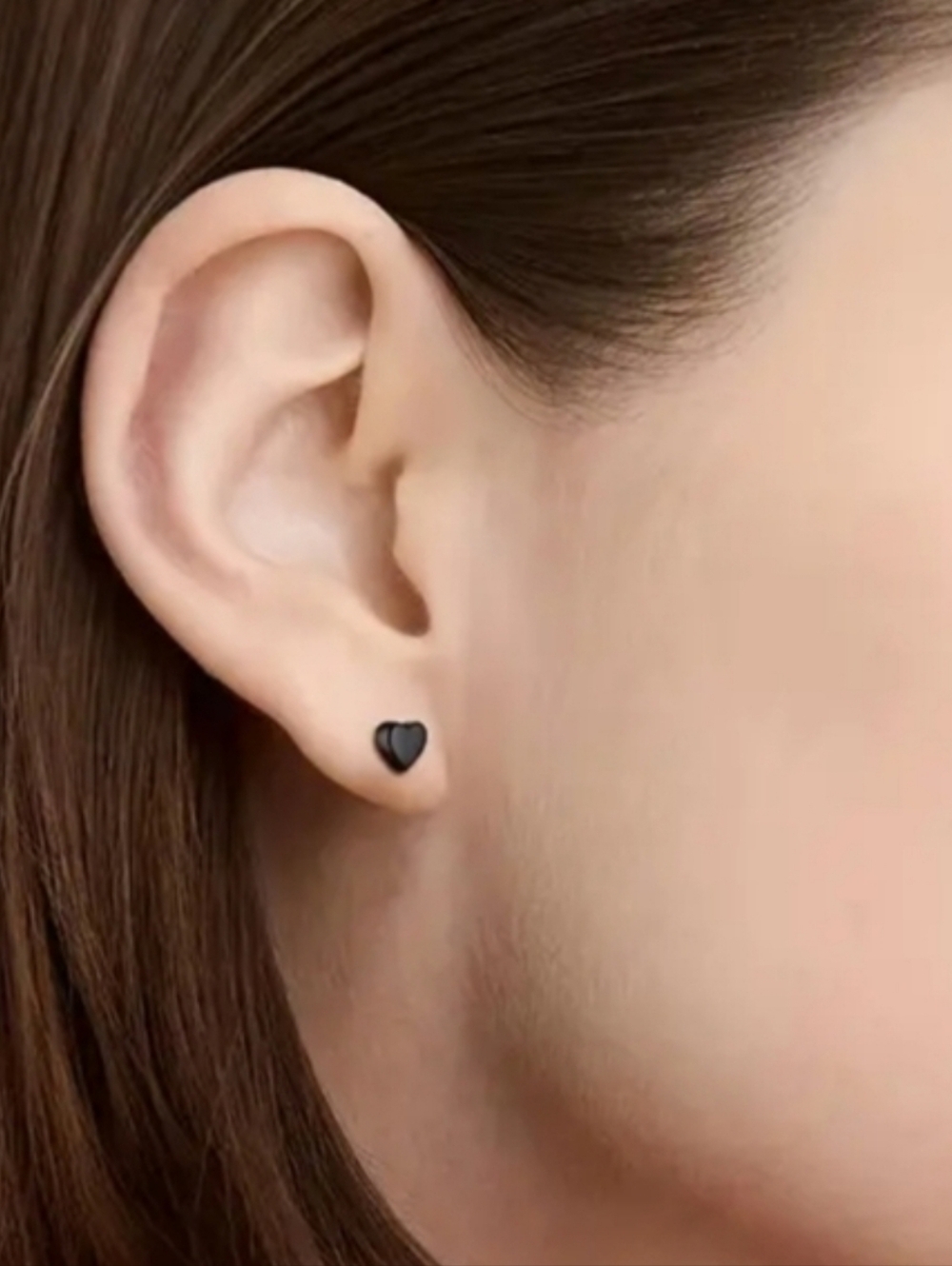 Black Titanium Steel Heart Stud Earrings - Picture 2 of 4